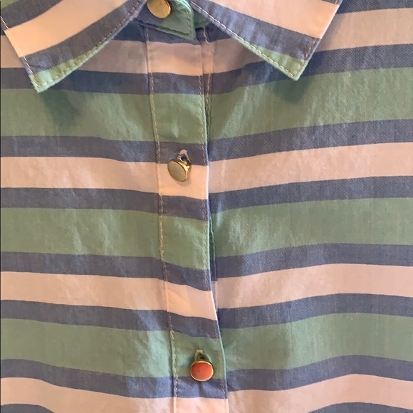 Lands End Womens Popover Stripe Top Blue Green - Picture 5 of 5
